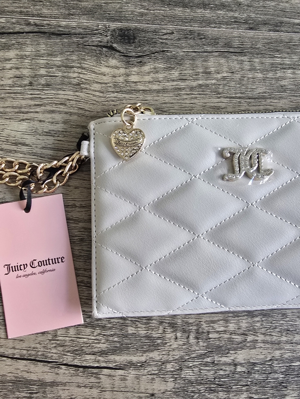 Juicy Couture White Quilted Wristlet with Gold Accents